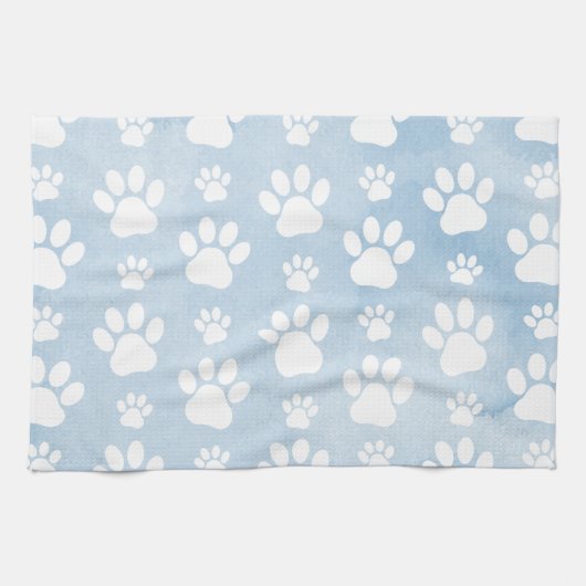 Patroon van poten, witte poten, Waterverven, blauw Theedoek (Horizontaal)