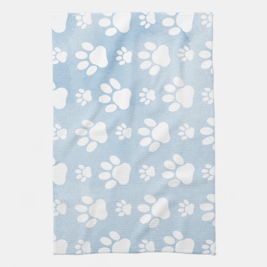 Patroon van poten, witte poten, Waterverven, blauw Theedoek (Verticaal)