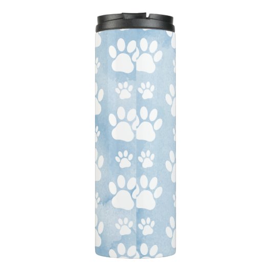 Patroon van poten, witte poten, Waterverven, blauw Thermosbeker (Achterkant)