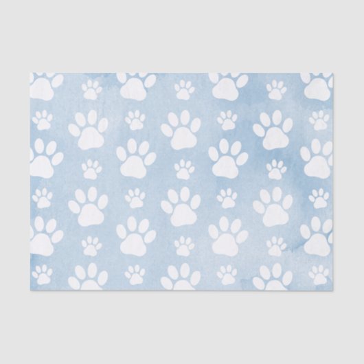 Patroon van poten, witte poten, Waterverven, blauw Tissuepapier (Voorkant)