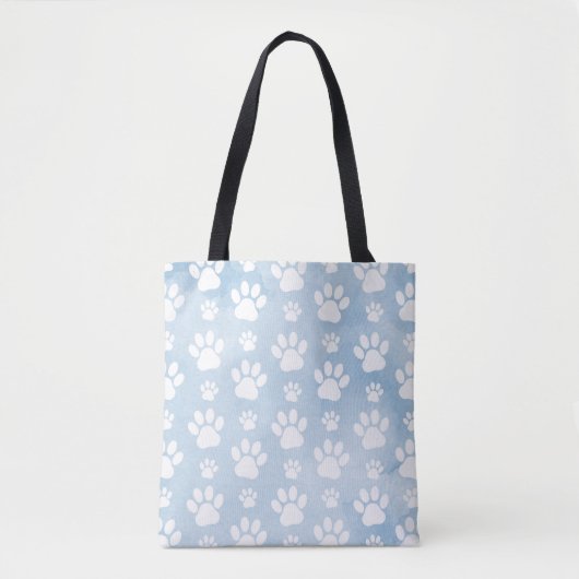 Patroon van poten, witte poten, Waterverven, blauw Tote Bag