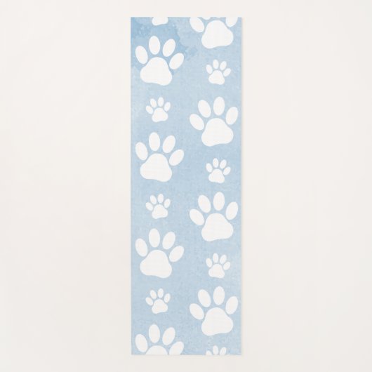 Patroon van poten, witte poten, Waterverven, blauw Yogamat (Voorkant)