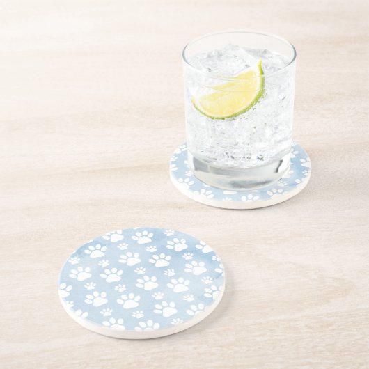 Patroon van poten, witte poten, Waterverven, blauw Zandsteen Onderzetter (Zijkant)