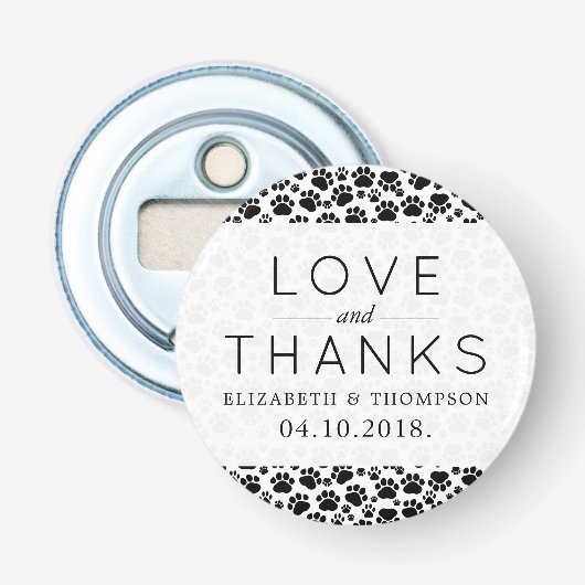 Patroon van poten, zwart en wit, bruiloft button flesopener (Voorkant)