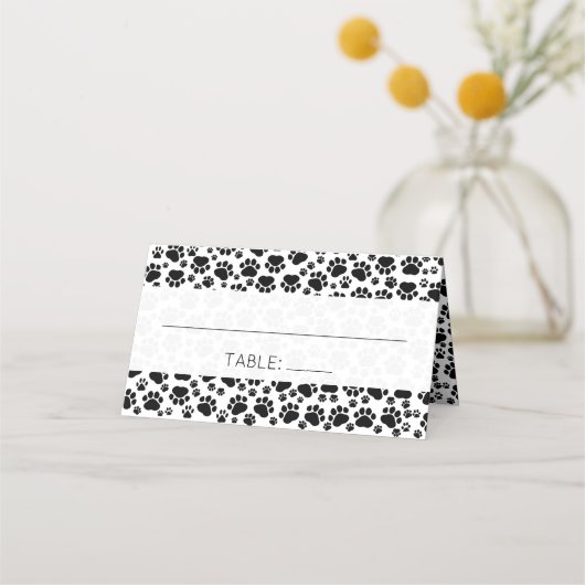Patroon van poten, zwart en wit, bruiloft plaatskaartje (Voorkant)