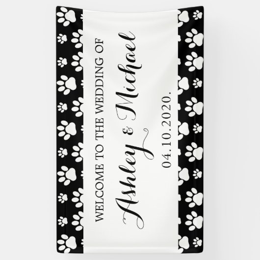 Patroon van poten, zwart en wit, bruiloft spandoek (Verticaal)