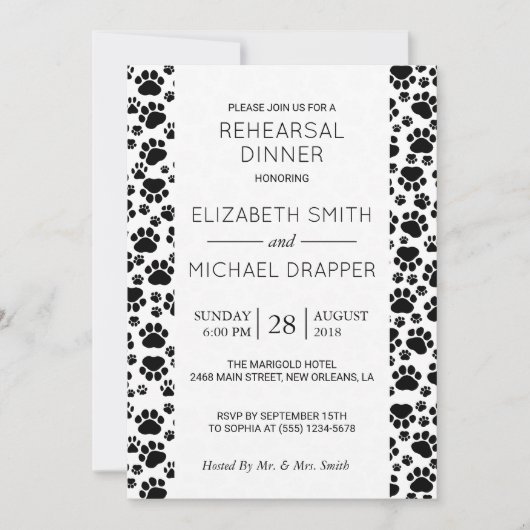 Patroon van poten, zwart en wit, repetitief diner kaart (Voorkant)