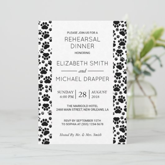 Patroon van poten, zwart en wit, repetitief diner kaart (Staand voorkant)