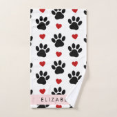 Patroon van poten, zwarte poten, rode harten, Jouw Bad Handdoek (Handdoek)