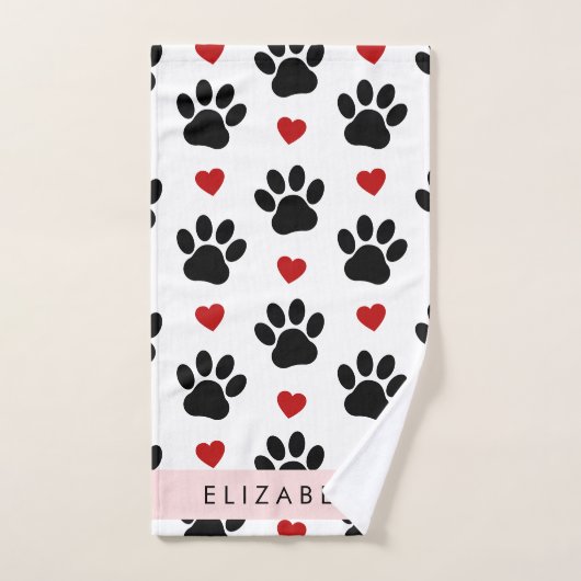 Patroon van poten, zwarte poten, rode harten, Jouw Bad Handdoek (Handdoek)