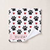 Patroon van poten, zwarte poten, rode harten, Jouw Bad Handdoek (Wasdoekje)