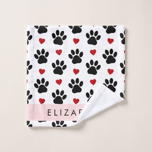 Patroon van poten, zwarte poten, rode harten, Jouw Bad Handdoek (Wasdoekje)