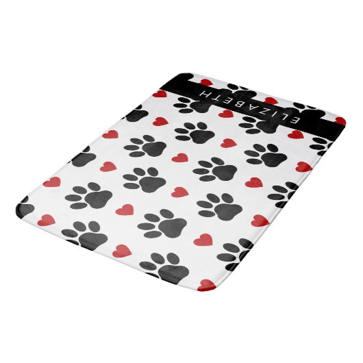 Patroon van poten, zwarte poten, rode harten, Jouw Badmat (Gekanteld)
