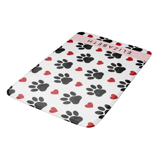 Patroon van poten, zwarte poten, rode harten, Jouw Badmat (Gekanteld)