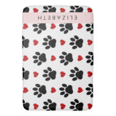 Patroon van poten, zwarte poten, rode harten, Jouw Badmat (Voorkant Verticaal)