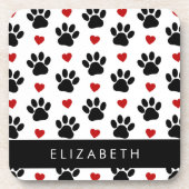 Patroon van poten, zwarte poten, rode harten, Jouw Bier Onderzetter (Voorkant)