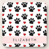 Patroon van poten, zwarte poten, rode harten, Jouw Bier Onderzetter (Voorkant)