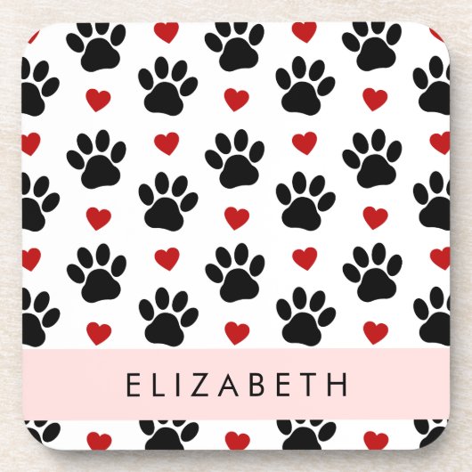 Patroon van poten, zwarte poten, rode harten, Jouw Bier Onderzetter (Voorkant)