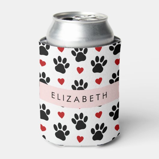 Patroon van poten, zwarte poten, rode harten, Jouw Blikjeskoeler (Blikje Voorkant)