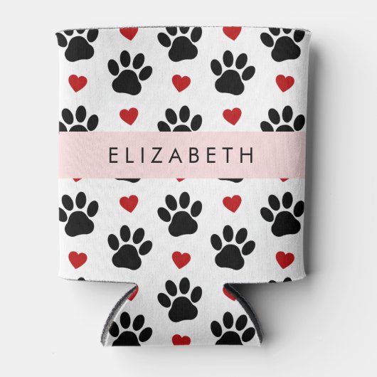 Patroon van poten, zwarte poten, rode harten, Jouw Blikjeskoeler (Voorkant)