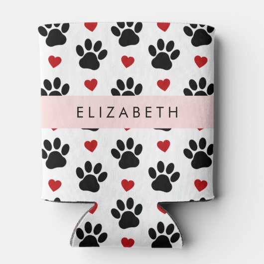 Patroon van poten, zwarte poten, rode harten, Jouw Blikjeskoeler (Achterkant)