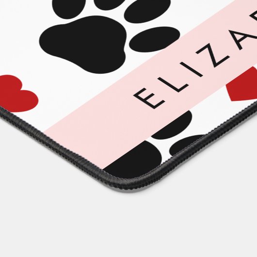 Patroon van poten, zwarte poten, rode harten, Jouw Bureaumat (Hoek)