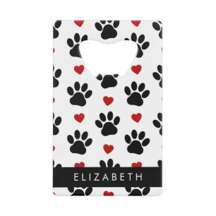 Patroon van poten, zwarte poten, rode harten, Jouw Creditkaart Flessenopener