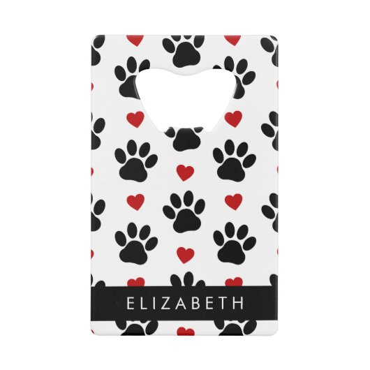 Patroon van poten, zwarte poten, rode harten, Jouw Creditkaart Flessenopener (Voorkant)