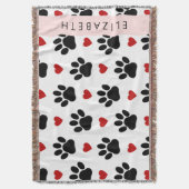 Patroon van poten, zwarte poten, rode harten, Jouw Deken (Voorkant Verticaal)