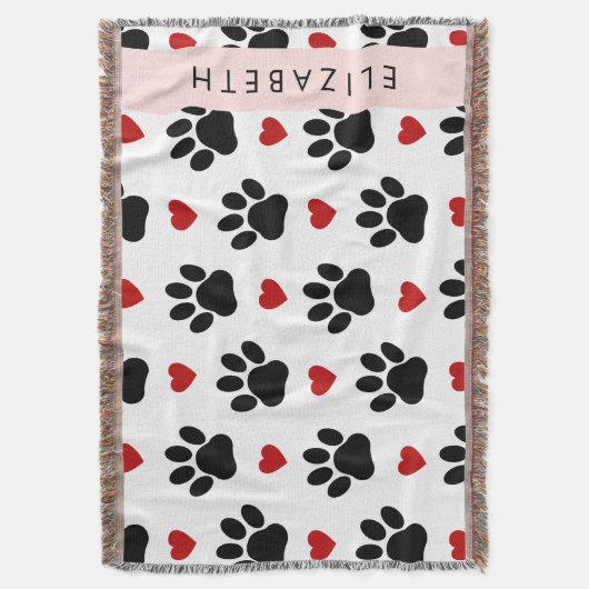 Patroon van poten, zwarte poten, rode harten, Jouw Deken (Voorkant Verticaal)