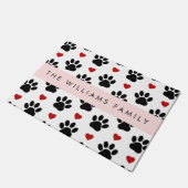 Patroon van poten, zwarte poten, rode harten, Jouw Deurmat (Schuin)