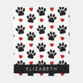 Patroon van poten, zwarte poten, rode harten, Jouw Fleece Deken (Voorkant)