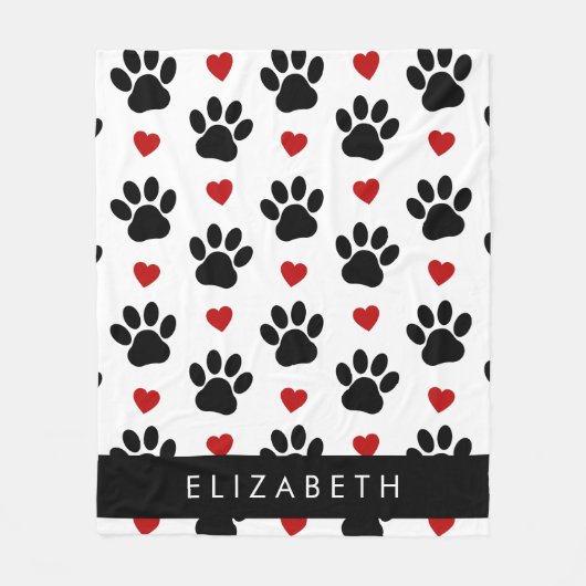 Patroon van poten, zwarte poten, rode harten, Jouw Fleece Deken (Voorkant)