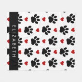 Patroon van poten, zwarte poten, rode harten, Jouw Fleece Deken (Voorkant (Horizontaal))