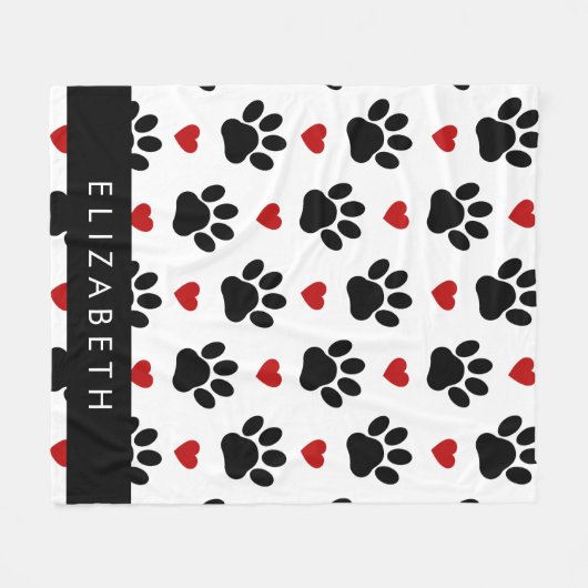 Patroon van poten, zwarte poten, rode harten, Jouw Fleece Deken (Voorkant (Horizontaal))