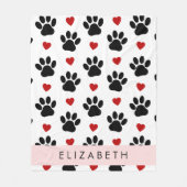 Patroon van poten, zwarte poten, rode harten, Jouw Fleece Deken (Voorkant)