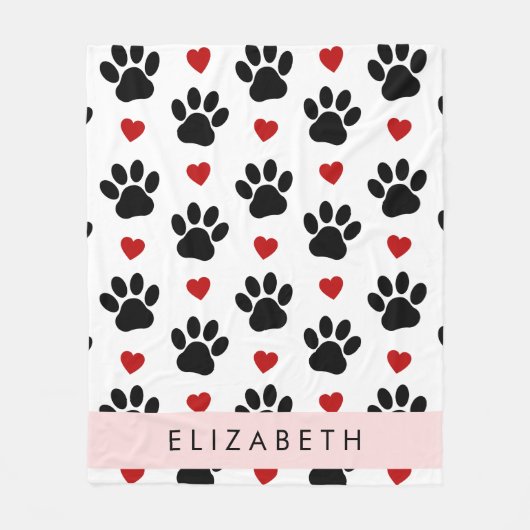 Patroon van poten, zwarte poten, rode harten, Jouw Fleece Deken (Voorkant)