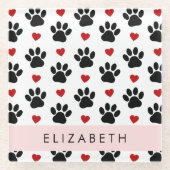 Patroon van poten, zwarte poten, rode harten, Jouw Glazen Onderzetter (Voorkant)