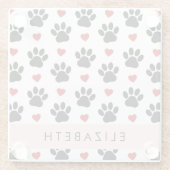 Patroon van poten, zwarte poten, rode harten, Jouw Glazen Onderzetter (Achterkant)