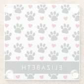 Patroon van poten, zwarte poten, rode harten, Jouw Glazen Onderzetter (Achterkant)