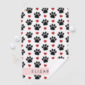 Patroon van poten, zwarte poten, rode harten, Jouw Golfhanddoek (Insitu)