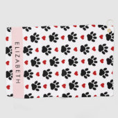 Patroon van poten, zwarte poten, rode harten, Jouw Golfhanddoek (Horizontaal)