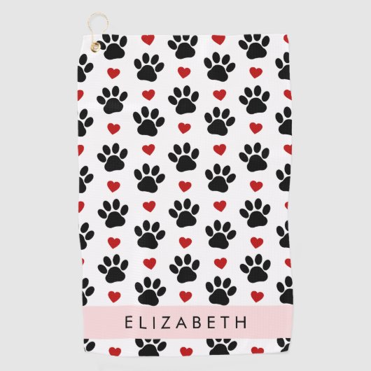 Patroon van poten, zwarte poten, rode harten, Jouw Golfhanddoek (Voorkant)