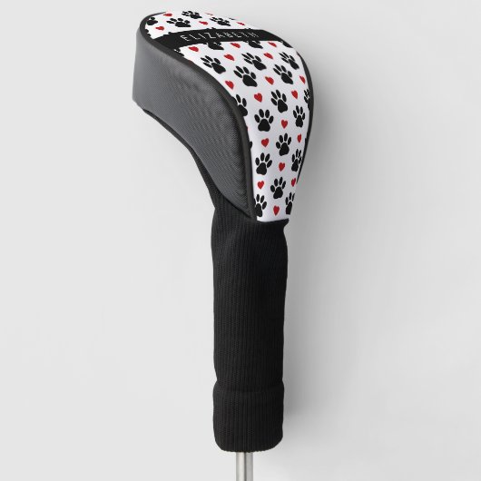 Patroon van poten, zwarte poten, rode harten, Jouw Golfheadcover (Schuin)