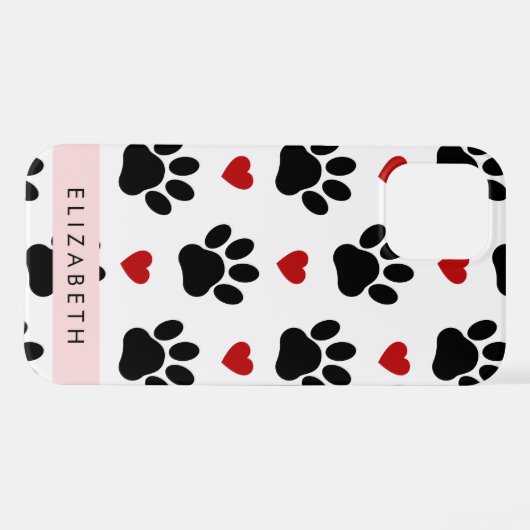 Patroon van poten, zwarte poten, rode harten, Jouw iPhone Hoesje (Achterkant horizontaal)