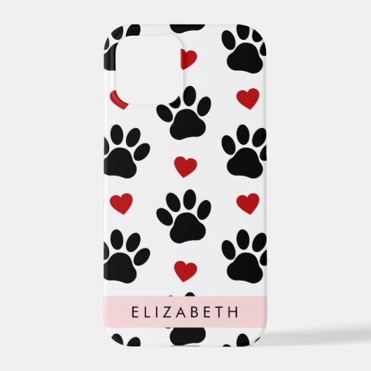 Patroon van poten, zwarte poten, rode harten, Jouw iPhone Hoesje (Achterkant)