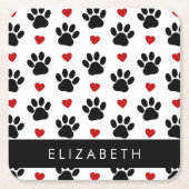 Patroon van poten, zwarte poten, rode harten, Jouw Kartonnen Onderzetters (Voorkant)