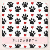 Patroon van poten, zwarte poten, rode harten, Jouw Kartonnen Onderzetters (Voorkant)