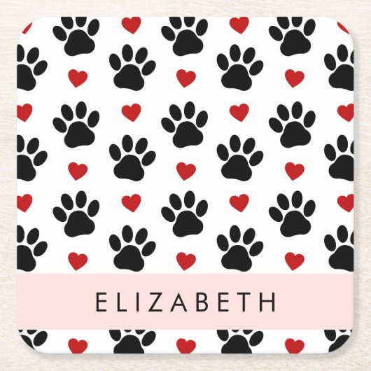 Patroon van poten, zwarte poten, rode harten, Jouw Kartonnen Onderzetters (Voorkant)