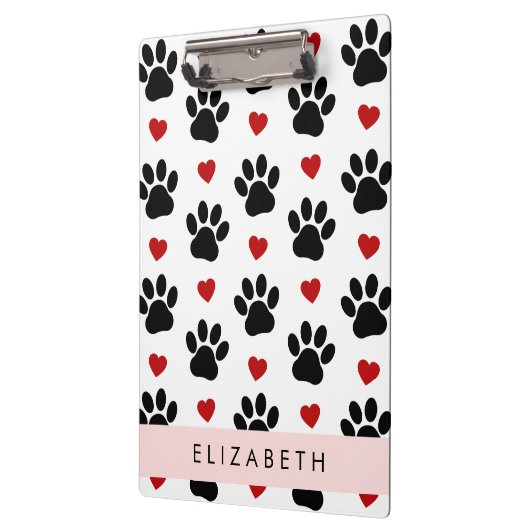 Patroon van poten, zwarte poten, rode harten, Jouw Klembord (Links)